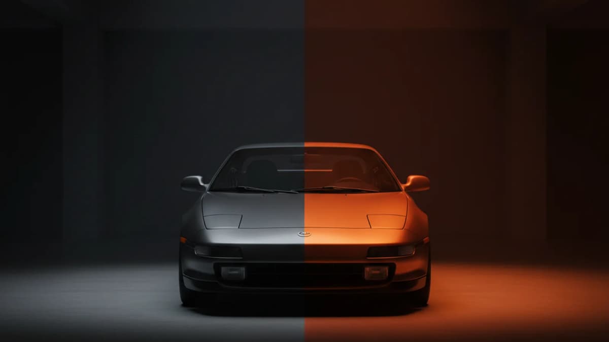 Classic Toyota MR2 χωρισμένο μεταξύ αρχικού χρώματος και νέας βαφής